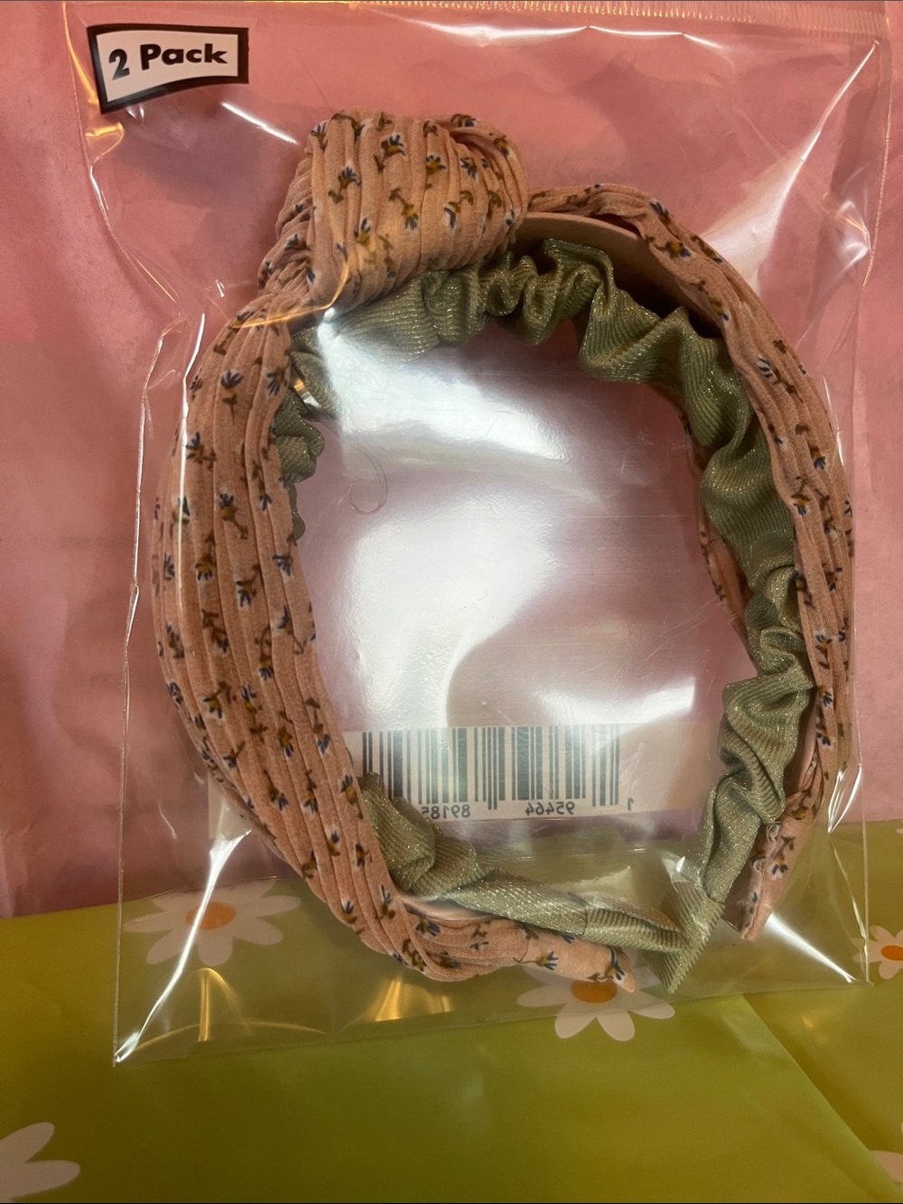 Pink Floral & Olive Green 2-Pack Headband Set